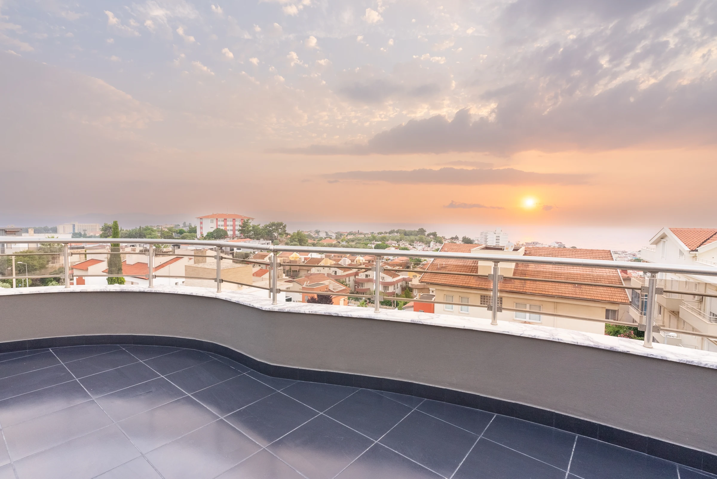 Representative golden-hour view from the Soul House rooftop terrace